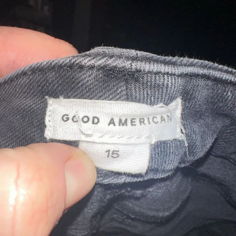 Good American washed black high rise ankle raw hem jeans - Picture 2 of 4